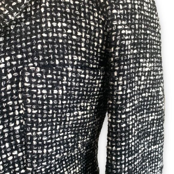 Vintage 90s Black White Tweed Tailored Cropped Blazer Jacket Classic Wool Small - Picture 5 of 9